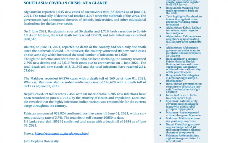 BEI Weekly News Highlights: Brief Highlights on Current Issues of South Asia, May 27, 2021-June 02, 2021