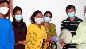 Savitri one of the BEI partners in Rajshahi Savitri got a hand mic to promote corona awareness, The Samakal, 29 July 2021