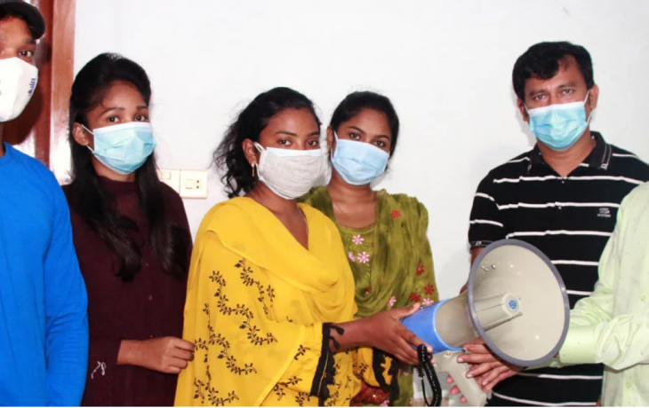 Savitri one of the BEI partners in Rajshahi Savitri got a hand mic to promote corona awareness, The Samakal, 29 July 2021