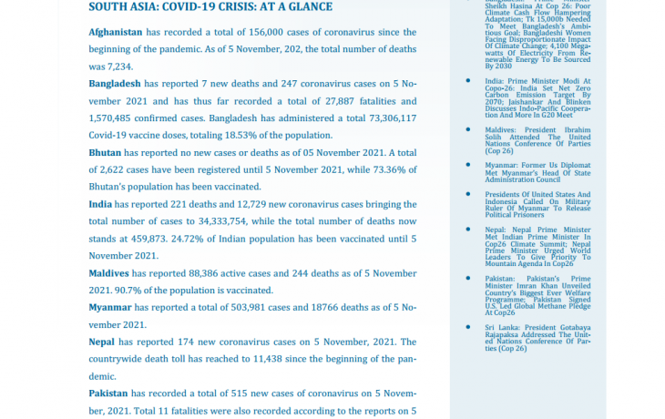 BEI Weekly News Highlights: Brief Highlights on Current Issues of South Asia, October 29, 2021-November 04, 2021