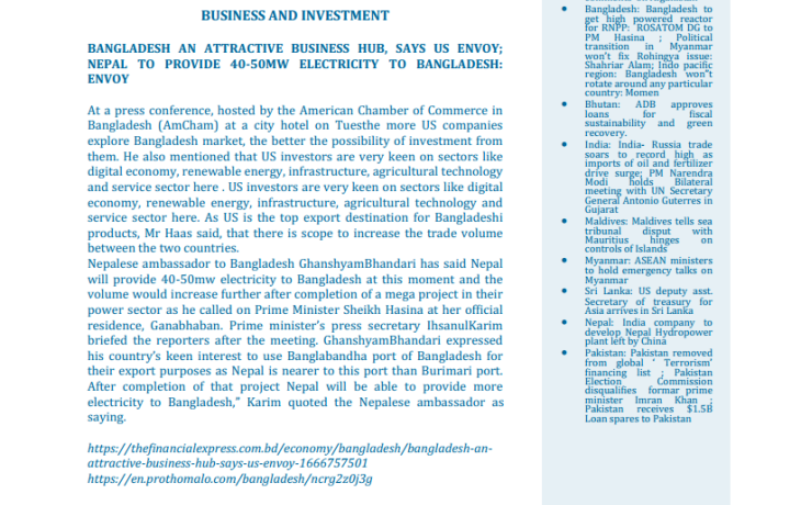 BEI Weekly News Highlights Brief Highlights on Current Issues of South Asia, October 21, 2022-October 27, 2022