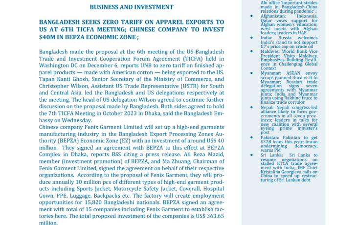 BEI Weekly News Highlights Brief Highlights on Current Issues of South Asia, December 01, 2022-December 07, 2022
