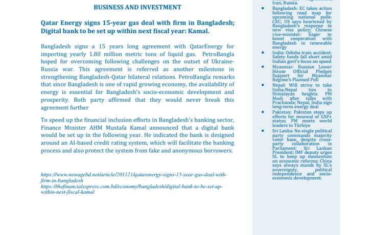 BEI Weekly News Highlights Brief Highlights on Current Issues of South Asia, May 26, 2023-June 04, 2023