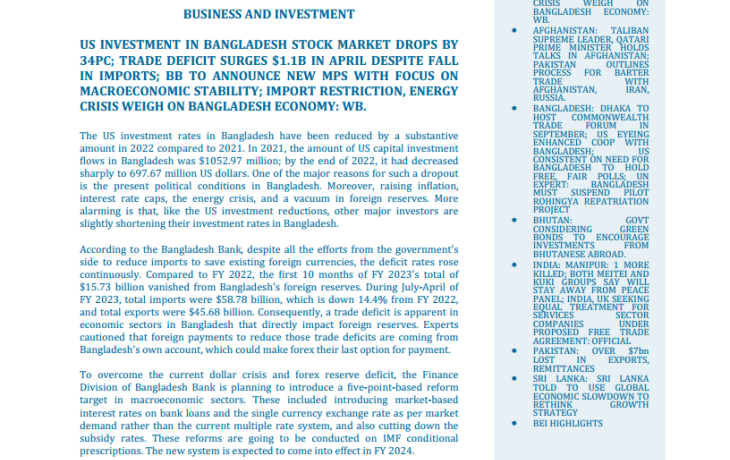 BEI Weekly News Highlights Brief Highlights on Current Issues of South Asia, June 10, 2023-June 18, 2023