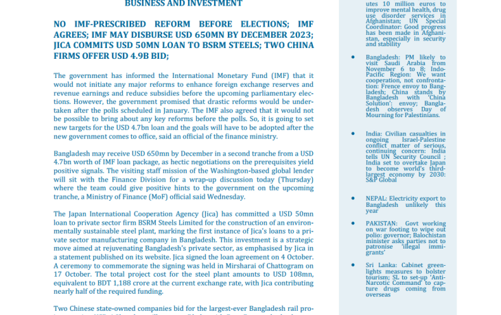 BEI Weekly News Highlights Brief Highlights on Current Issues of South Asia, October 18, 2023-October 25, 2023