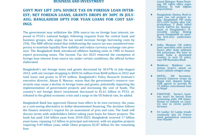 BEI Weekly News Highlights Brief Highlights on Current Issues of South Asia, October 26, 2023-November 02, 2023