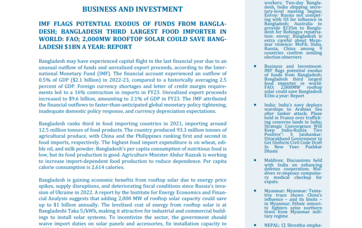 BEI Weekly News Highlights Brief Highlights on Current Issues of South Asia, 20-27 December 2023