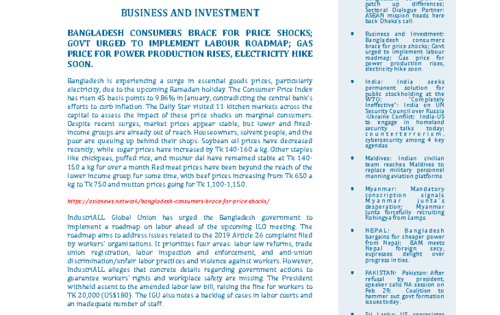 BEI Weekly News Highlights Brief Highlights on Current Issues of South Asia, 26 February 2024-03 March 2024