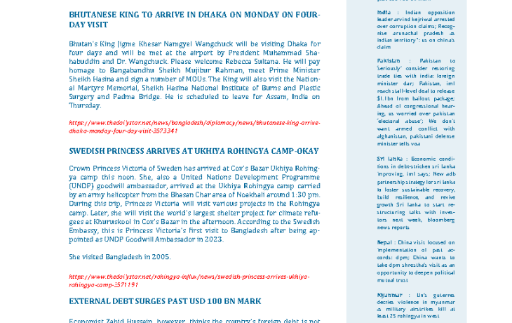 BEI Weekly News Highlights Brief Highlights on Current Issues of South Asia, 18-24 March 2024