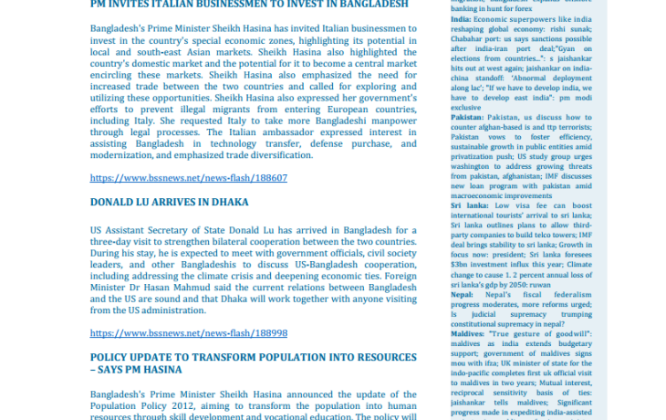 BEI Weekly News Highlights Brief Highlights on Current Issues of South Asia, 07-16 May, 2024