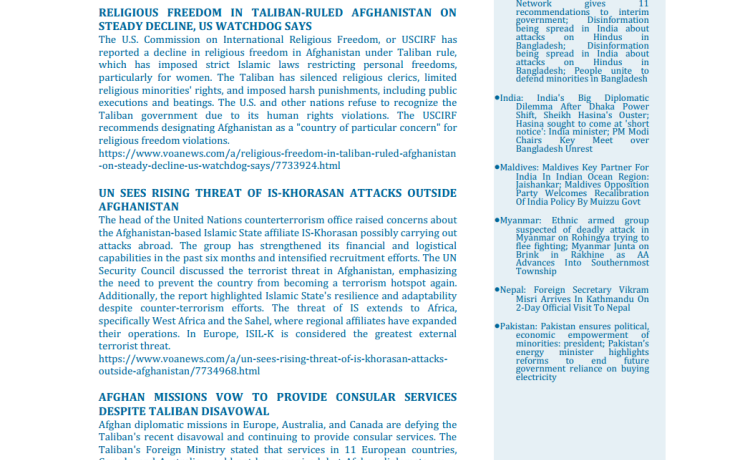 BEI Weekly News Highlights Brief Highlights on Current Issues of South Asia, 01-12 August, 2024