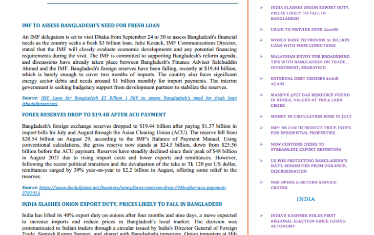 BEI Weekly News Highlights: Brief Highlights on Current Issues of South Asia, 13-25 September, 2024
