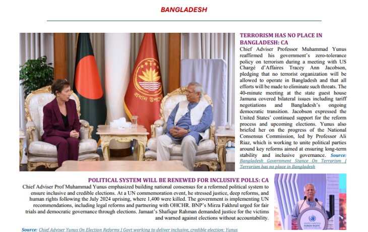 BEI Weekly News Highlights : Brief Highlights on Current Issues in South Asia, 23-31 July 2025